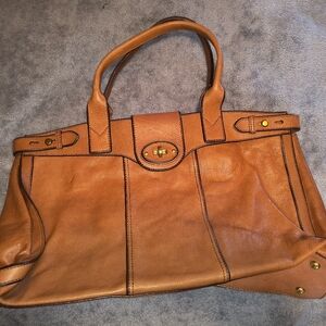 Fossil Camel Leather Weekender It has a worn spot from the Keychain.  19" Wide